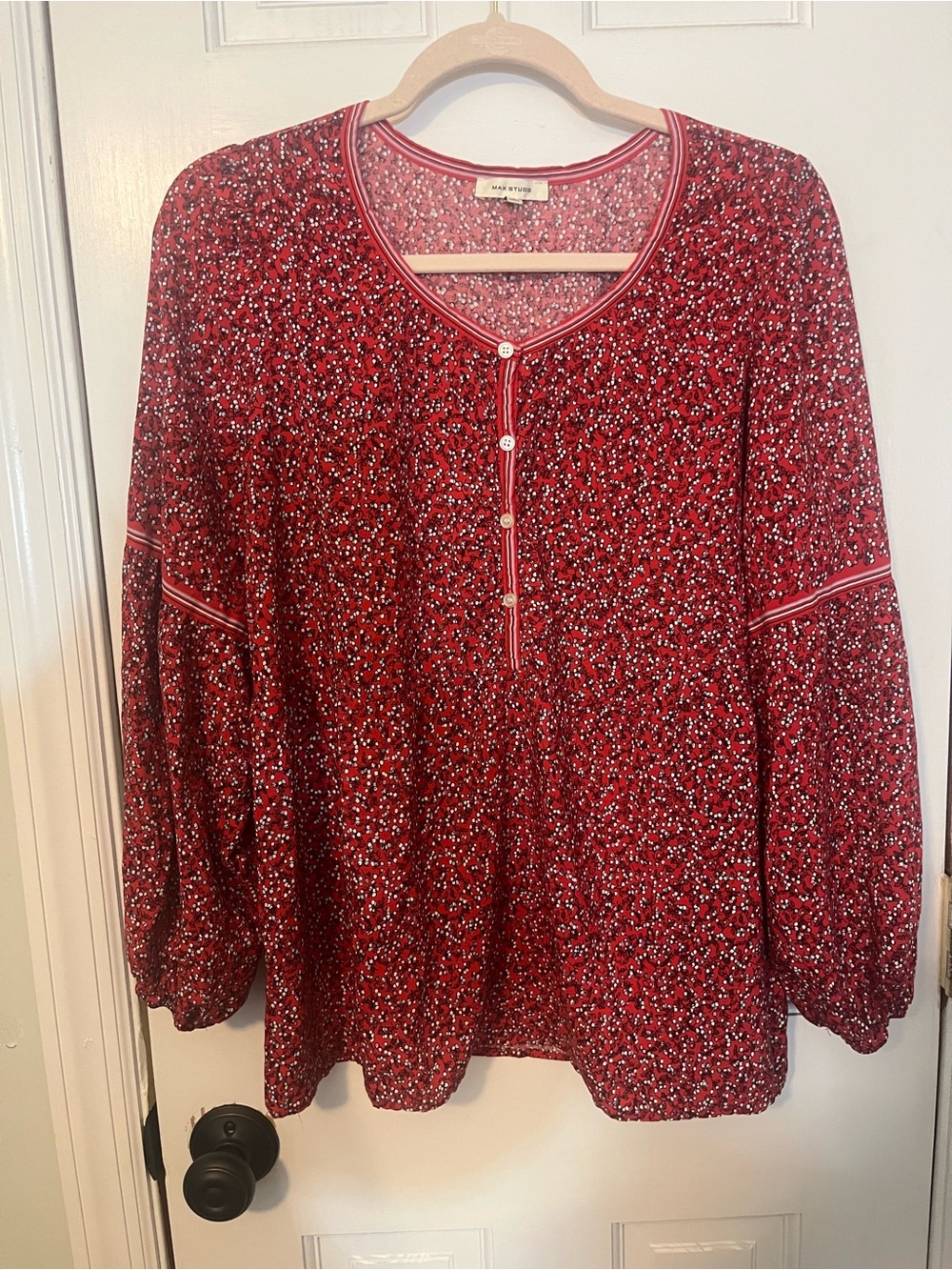 Max Studio  Red Floral Henley Blouse size 2x